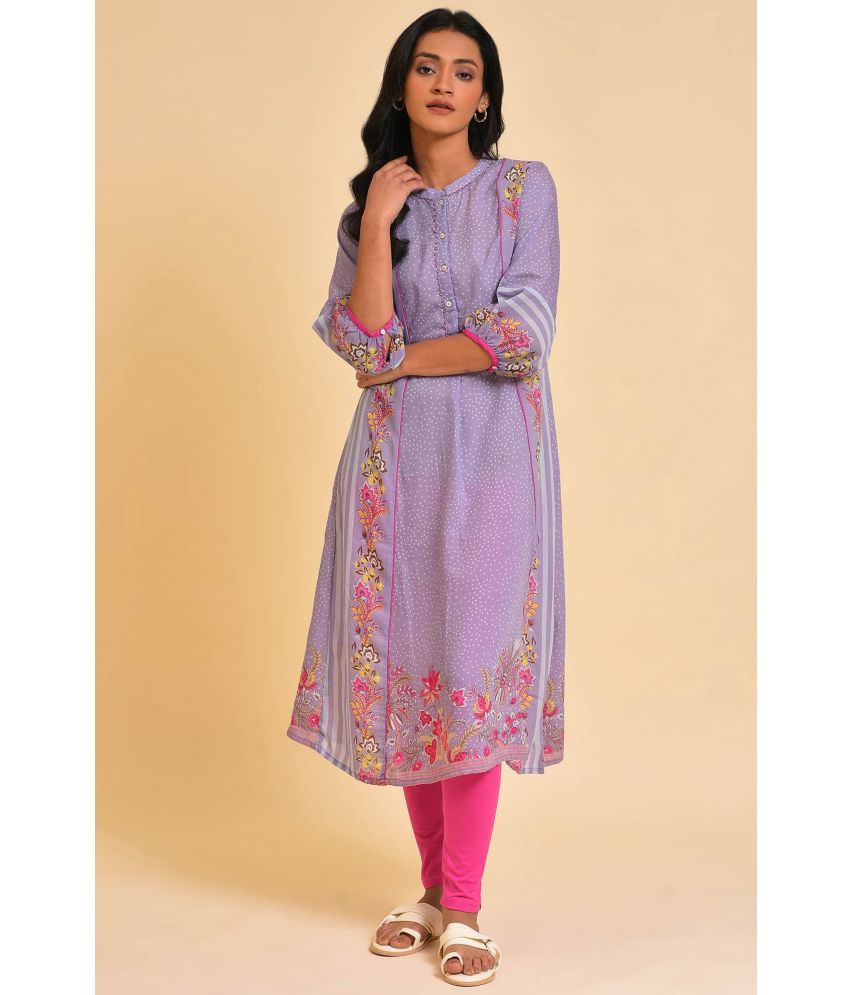     			W Polyester Printed Kurti With Churidar Women's Stitched Salwar Suit - Purple ( Pack of 1 )