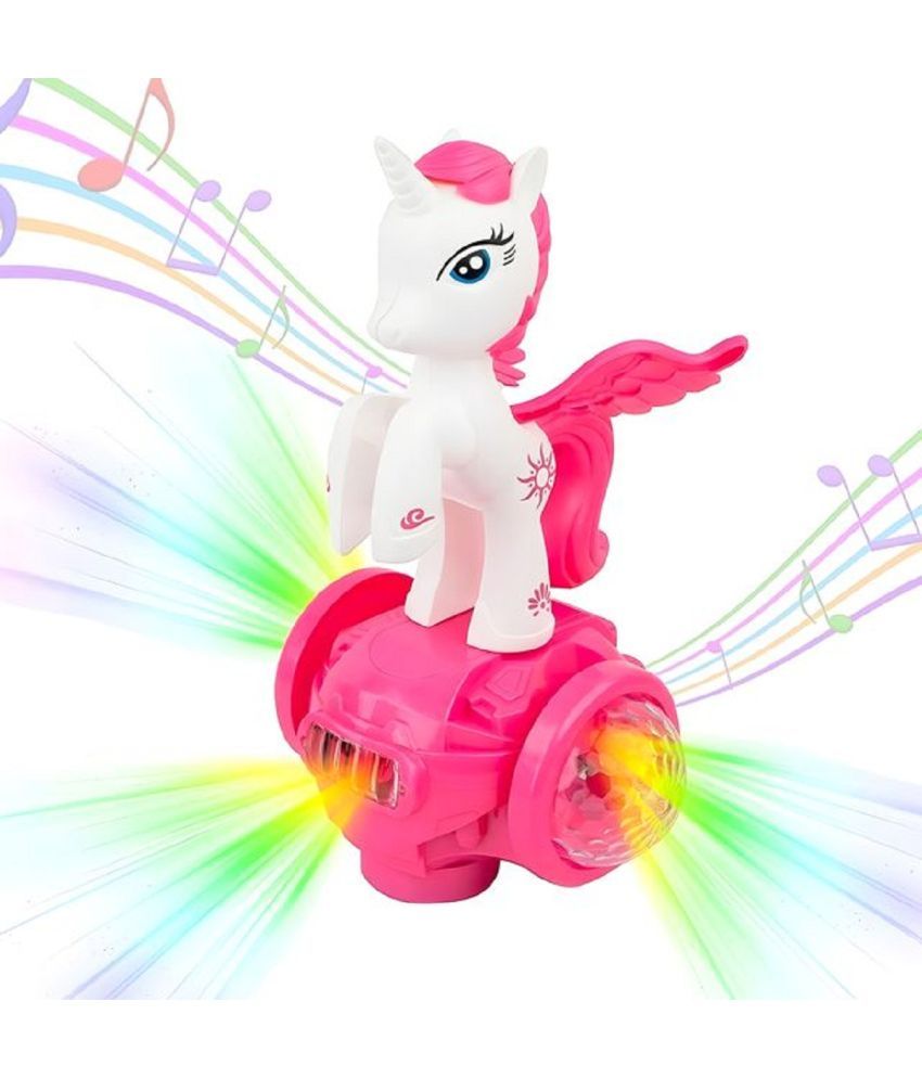     			WISHKEY Plastic Unicorn Musical Toy for Kids, Bump and Go 360 Degree Moving Toy Dancing Unicorn with Disco Lights, Adorable Unicorn Toy for Toddlers, Pink, 3+ Years (Pack of 1)