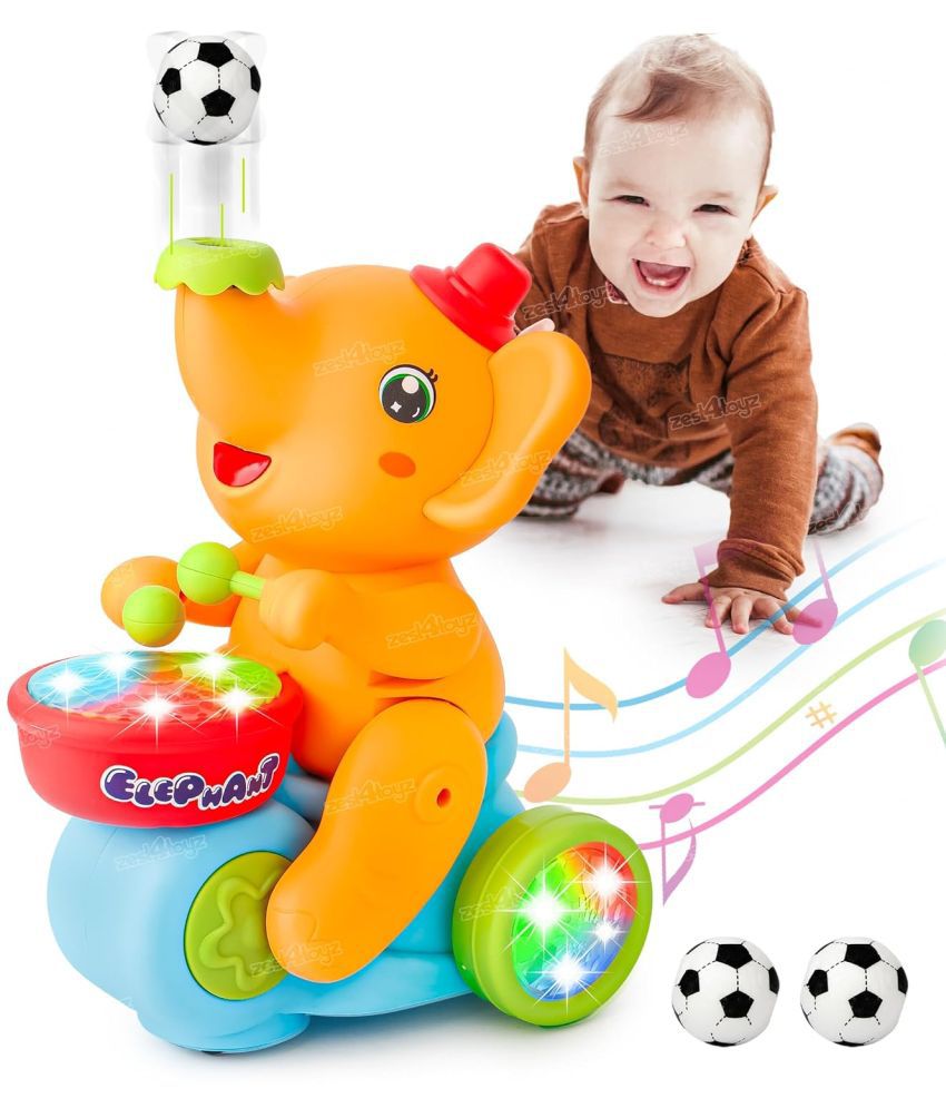     			Zest 4 Toyz Musical Walking Elephant Drummer Toy with Flashing Light & Sound Toy for Kids Beating Drum Blowing Ball Toy - Yellow