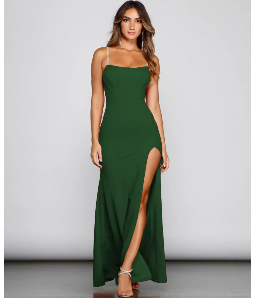     			clafoutis Lycra Solid Full Length Women's Side Slit Dress - Green ( Pack of 1 )