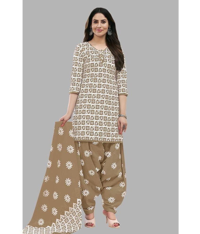     			shree jeenmata collection Cotton Printed Kurti With Patiala Women's Stitched Salwar Suit - White ( Pack of 1 )