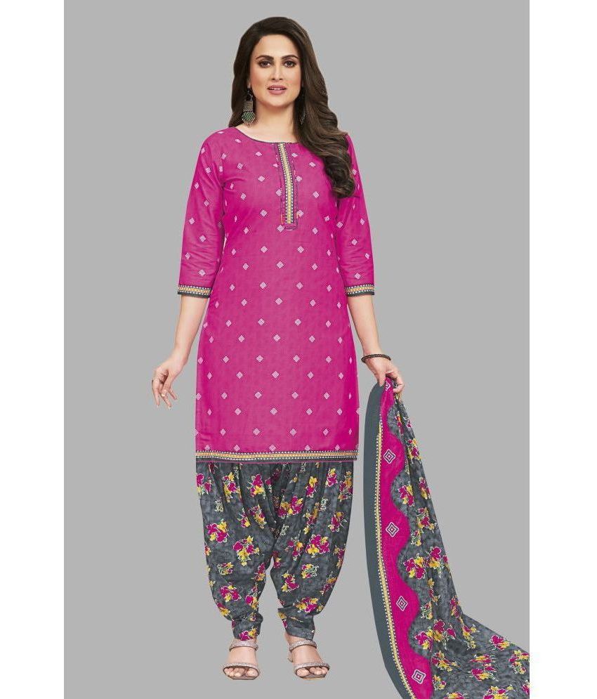     			shree jeenmata collection Unstitched Cotton Printed Dress Material - Pink ( Pack of 1 )