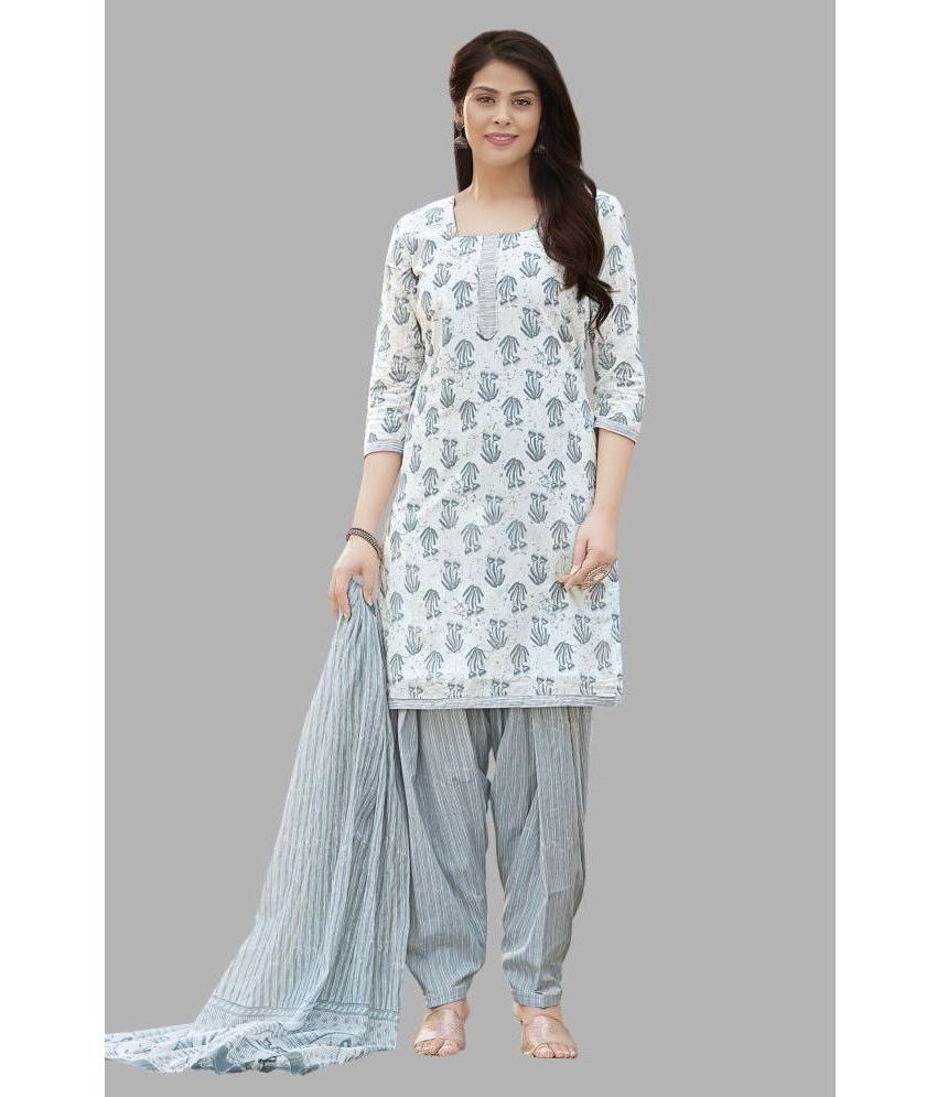     			shree jeenmata collection Unstitched Cotton Printed Dress Material - Off White ( Pack of 1 )