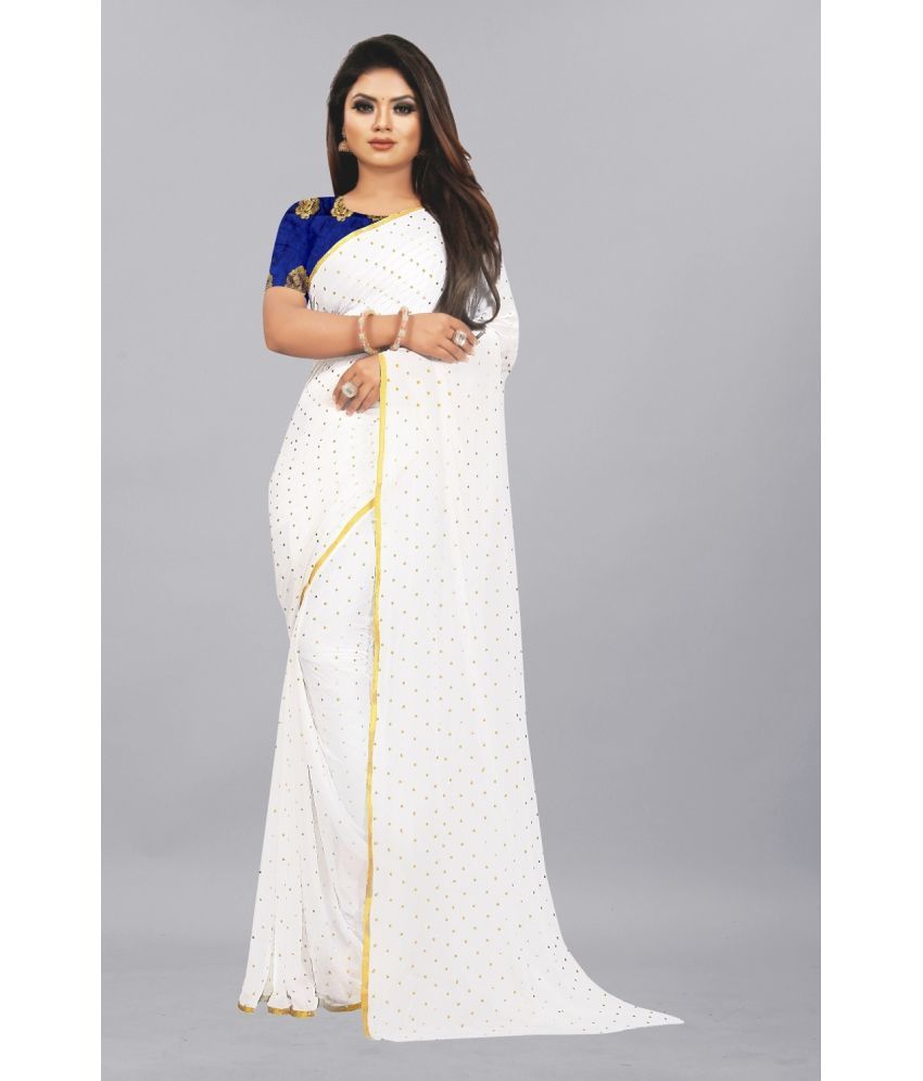     			Aardiva Chiffon Printed Saree With Blouse Piece - White ( Pack of 1 )