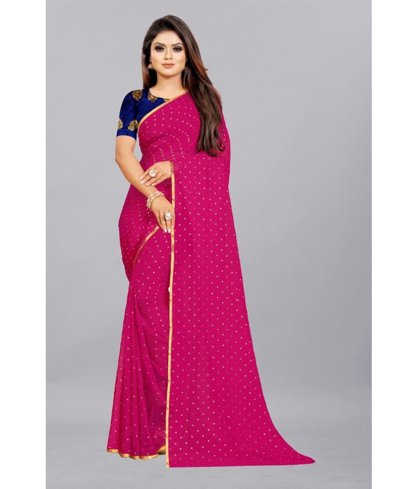     			Aardiva Chiffon Printed Saree With Blouse Piece - Pink ( Pack of 1 )