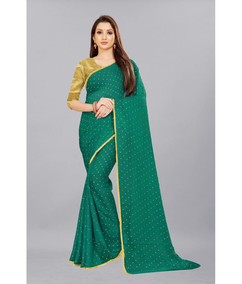     			Aardiva Chiffon Printed Saree With Blouse Piece - Teal ( Pack of 1 )