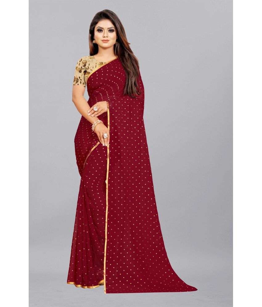     			Aardiva Chiffon Printed Saree With Blouse Piece - Maroon ( Pack of 1 )