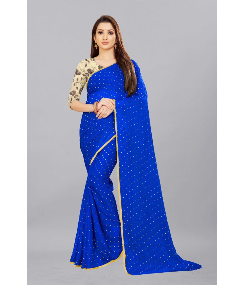     			Aardiva Chiffon Printed Saree With Blouse Piece - Blue ( Pack of 1 )