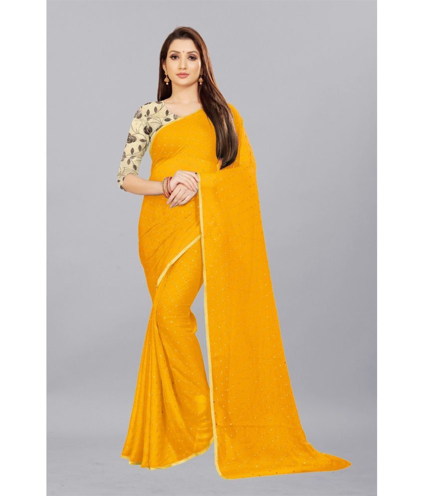     			Aardiva Chiffon Printed Saree With Blouse Piece - Yellow ( Pack of 1 )