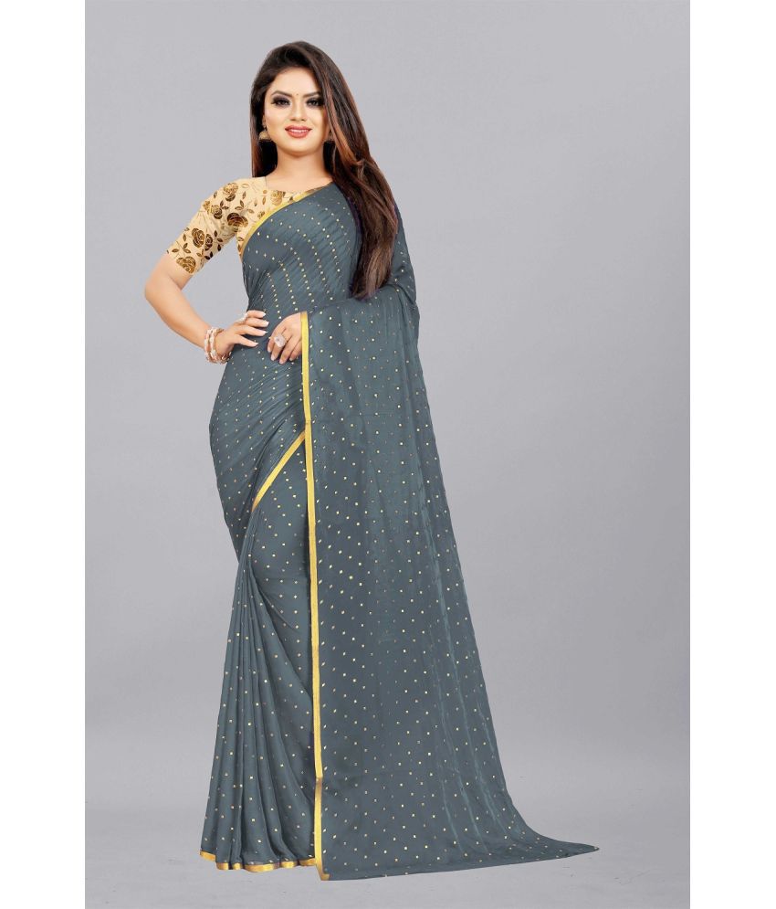     			Aardiva Chiffon Printed Saree With Blouse Piece - Grey ( Pack of 1 )