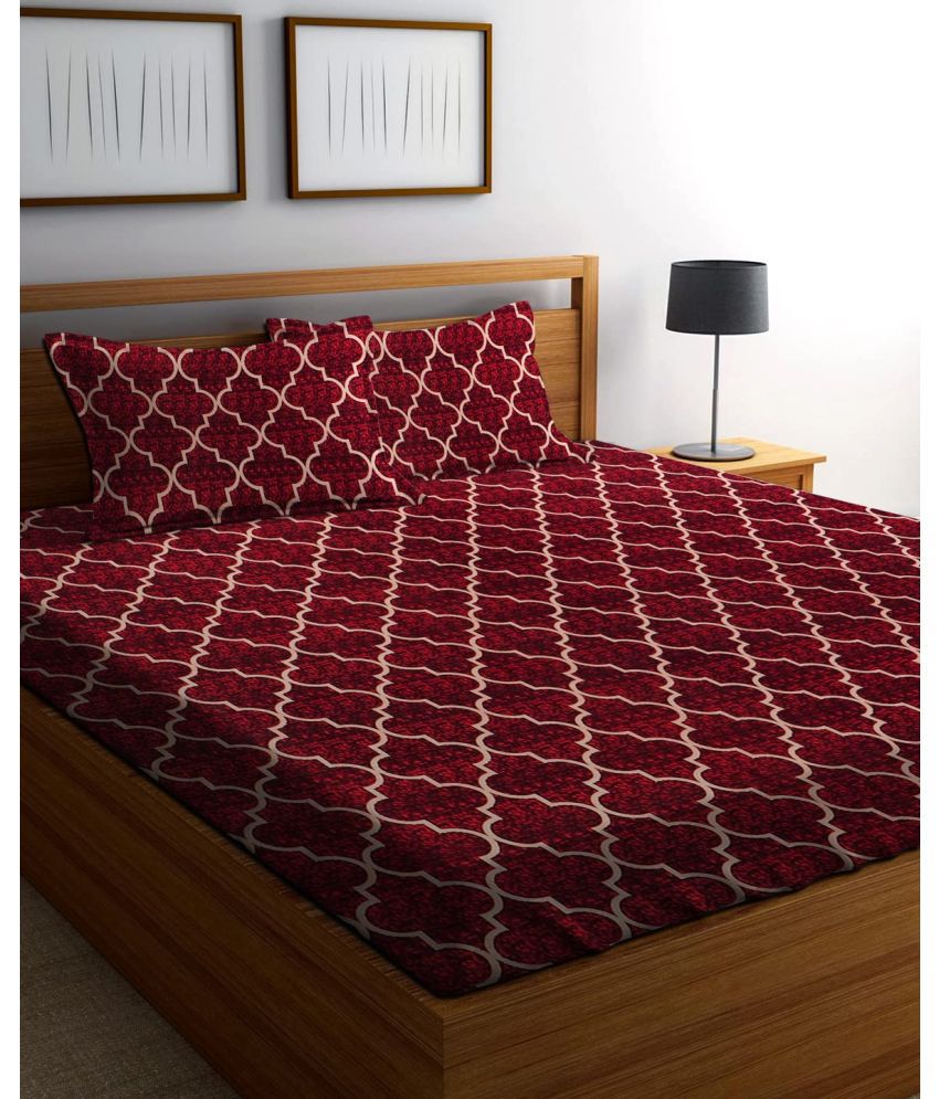     			Aazeem Polyester Ethnic 1 Double Bedsheet with 2 Pillow Covers - Maroon