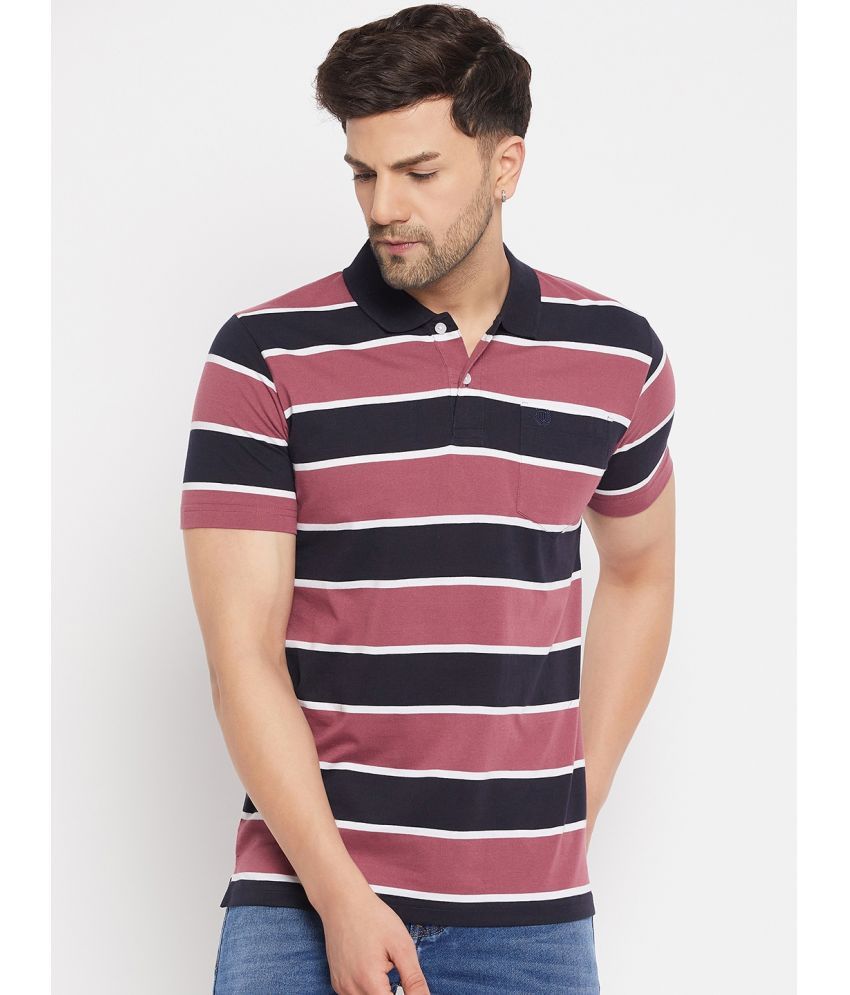     			Duke Cotton Blend Regular Fit Striped Half Sleeves Men's Polo T Shirt - Maroon ( Pack of 1 )