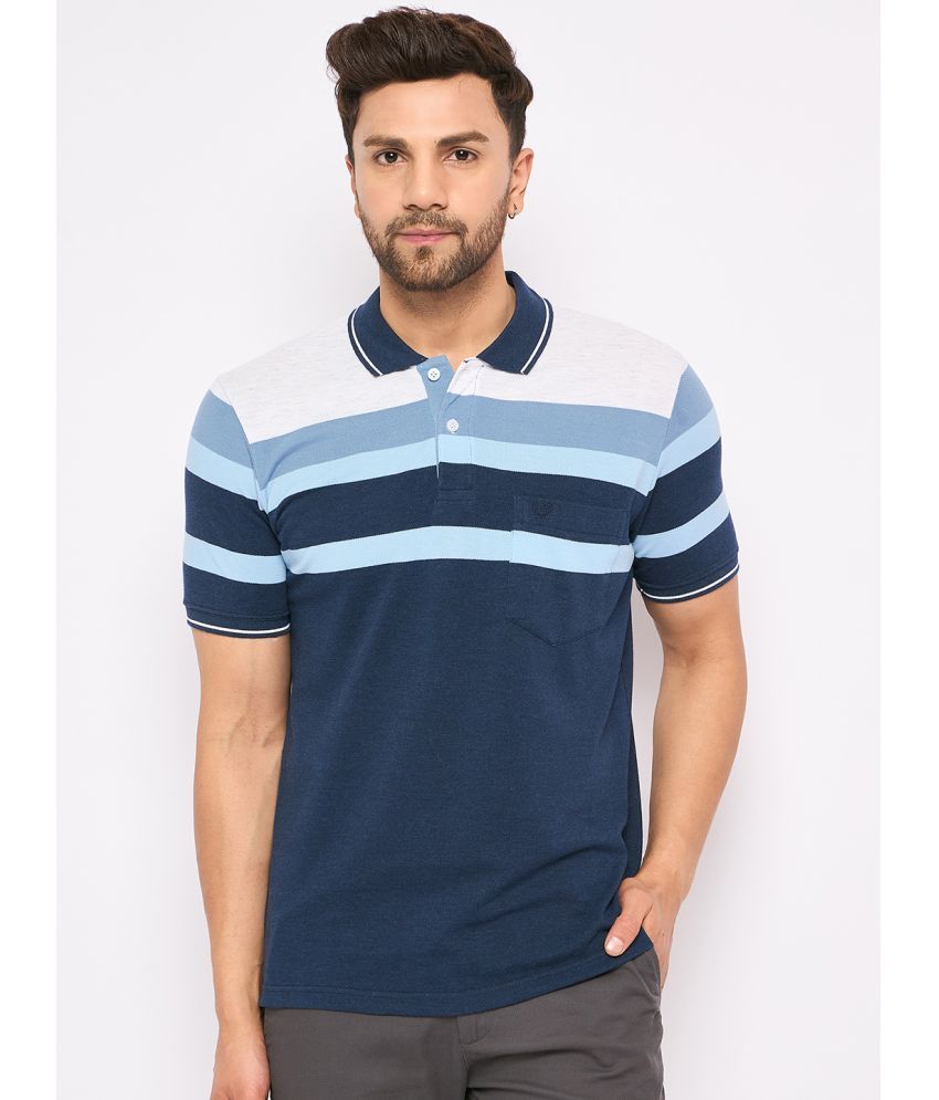     			Duke Cotton Blend Regular Fit Striped Half Sleeves Men's Polo T Shirt - Blue ( Pack of 1 )