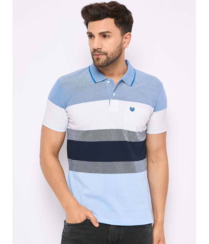     			Duke Cotton Blend Regular Fit Striped Half Sleeves Men's Polo T Shirt - Blue ( Pack of 1 )