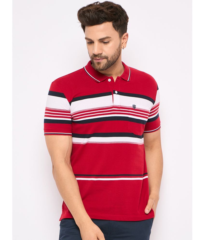     			Duke Cotton Blend Regular Fit Striped Half Sleeves Men's Polo T Shirt - Red ( Pack of 1 )