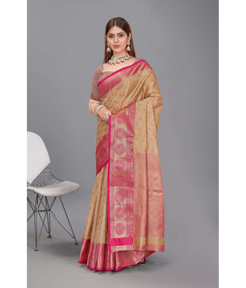     			ELITE WEAVES Tissue Woven Saree With Blouse Piece - Cream ( Pack of 1 )
