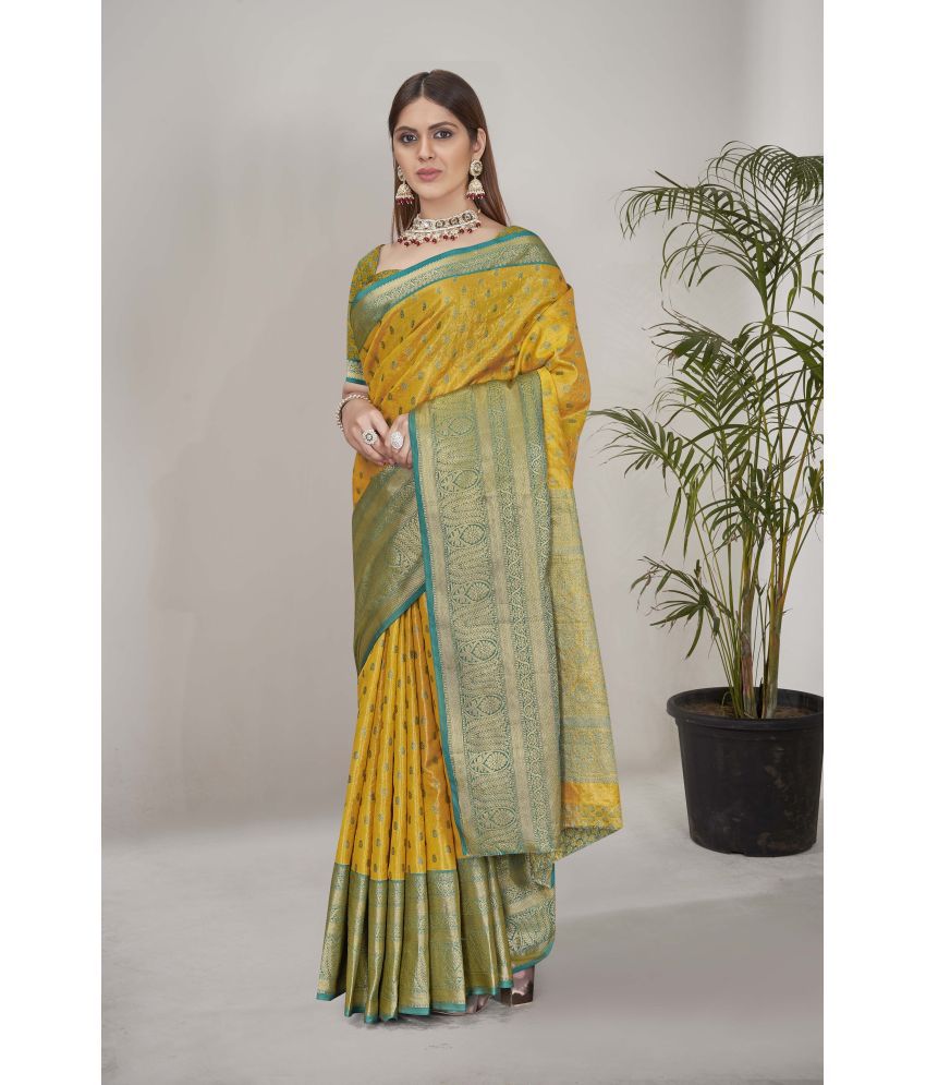     			ELITE WEAVES Tissue Woven Saree With Blouse Piece - Yellow ( Pack of 1 )