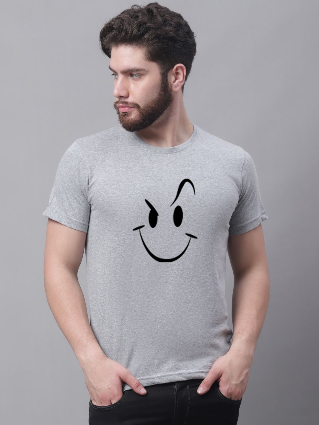     			Friskers 100% Cotton Slim Fit Printed Half Sleeves Men's T-Shirt - Grey ( Pack of 1 )