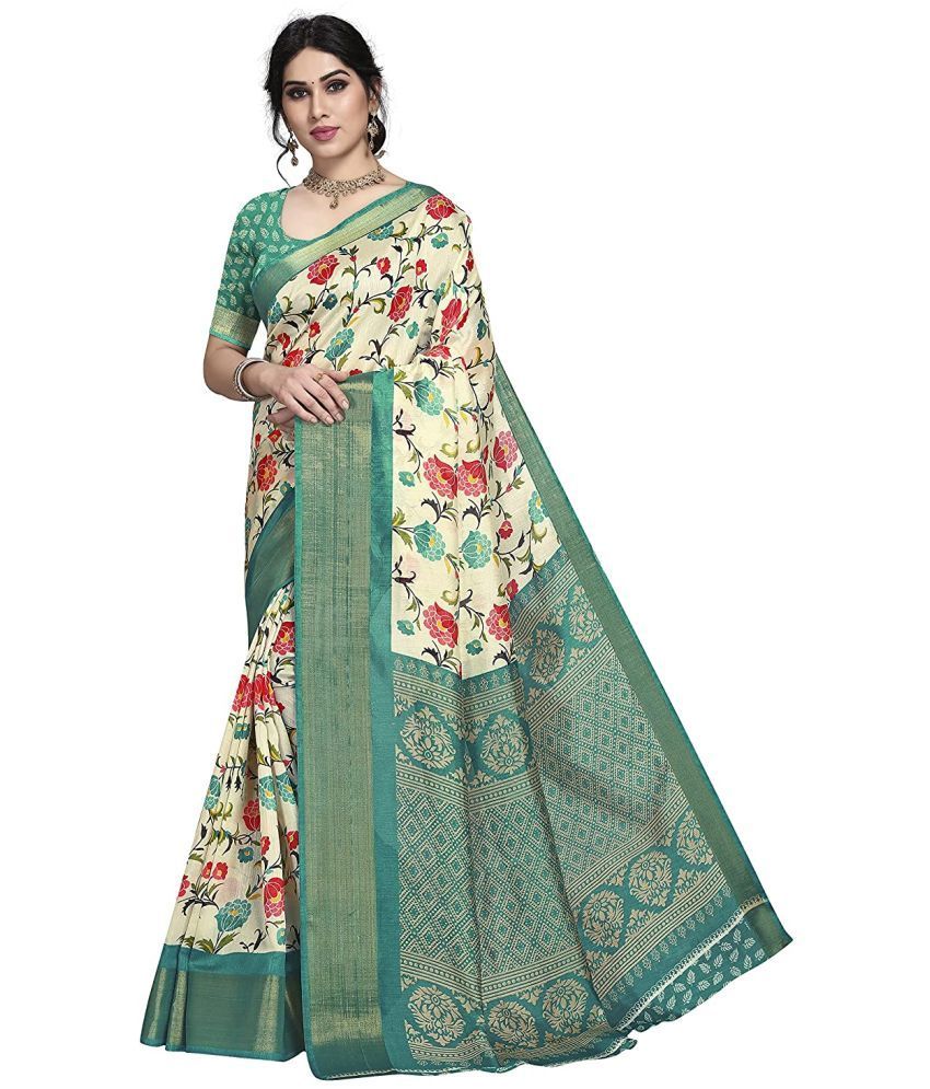     			Grubstaker Cotton Printed Saree With Blouse Piece - Green ( Pack of 1 )