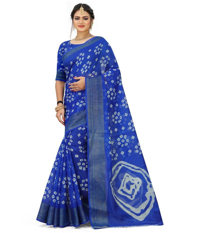     			Grustaker Cotton Printed Saree With Blouse Piece - Blue ( Pack of 1 )