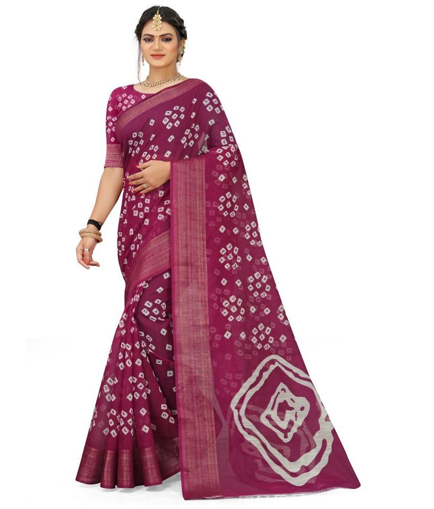    			Grustaker Cotton Printed Saree With Blouse Piece - Wine ( Pack of 1 )