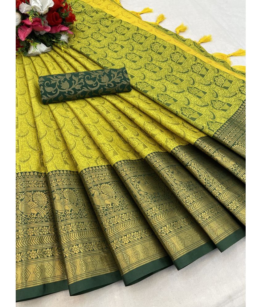     			JULEE Art Silk Embellished Saree With Blouse Piece - Lime Green1 ( Pack of 1 )