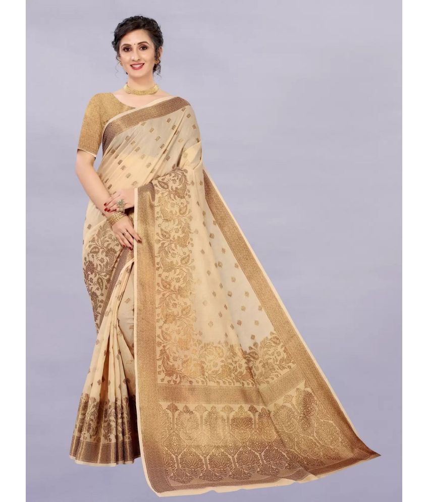     			JULEE Banarasi Silk Embellished Saree With Blouse Piece - Beige ( Pack of 1 )