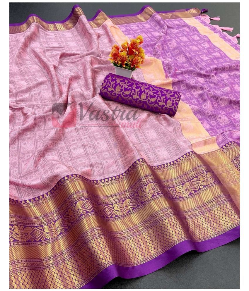     			JULEE Cotton Silk Embellished Saree With Blouse Piece - Lavender ( Pack of 1 )