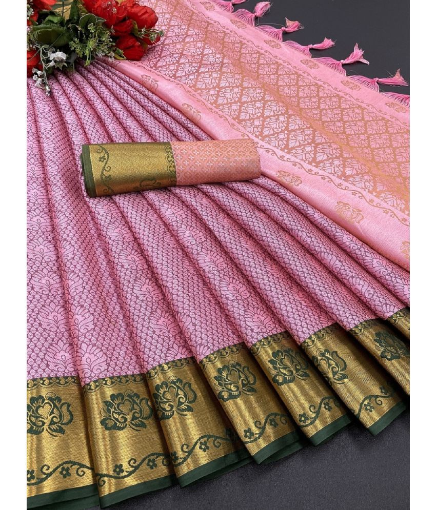     			JULEE Kanjivaram Silk Embellished Saree With Blouse Piece - Pink ( Pack of 1 )