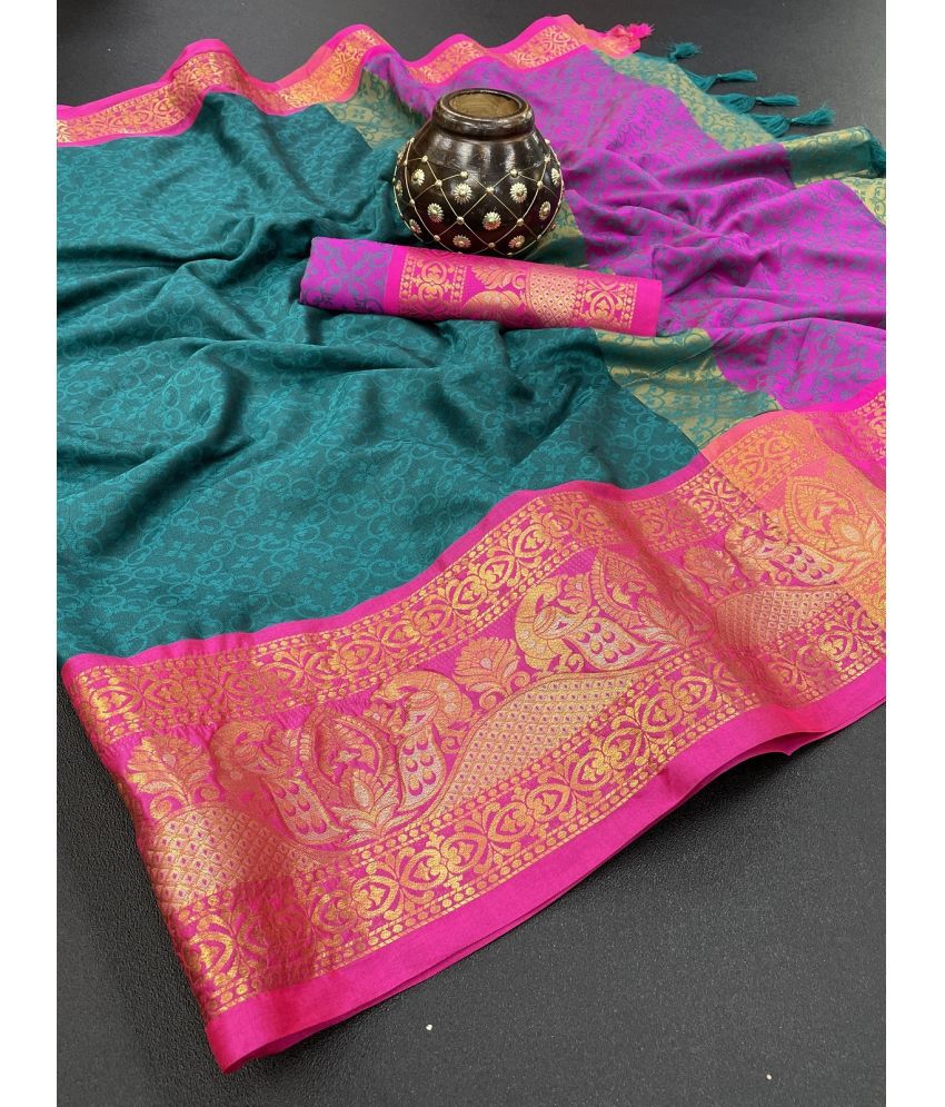     			JULEE Silk Embellished Saree With Blouse Piece - Rama ( Pack of 1 )