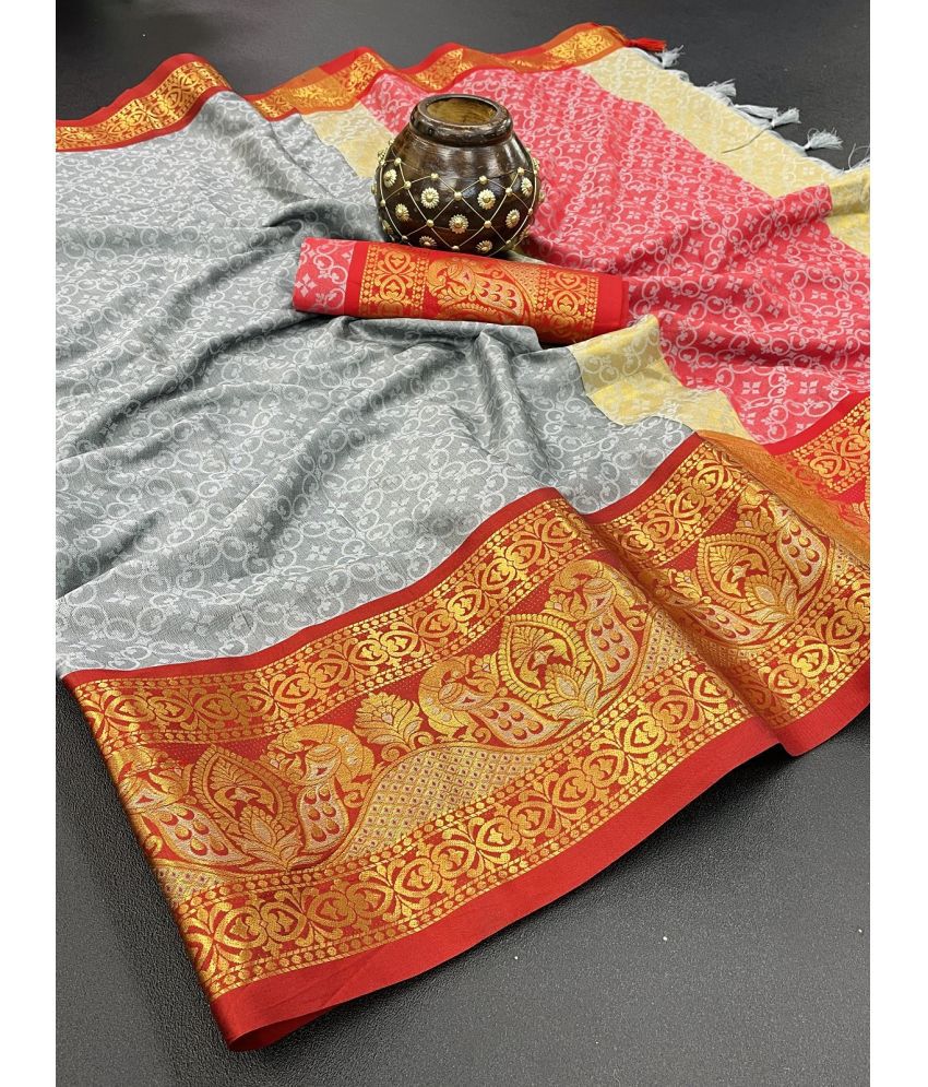     			JULEE Silk Embellished Saree With Blouse Piece - Grey ( Pack of 1 )