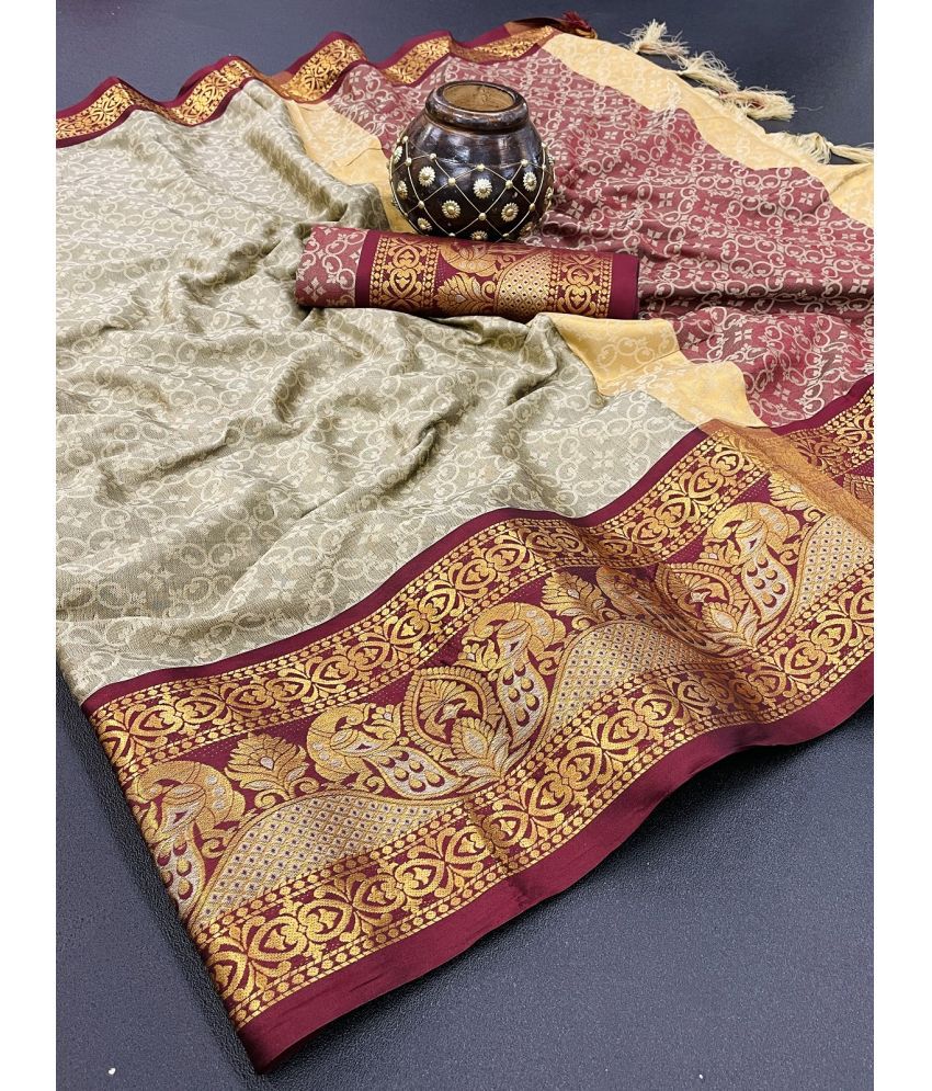     			JULEE Silk Embellished Saree With Blouse Piece - Brown ( Pack of 1 )