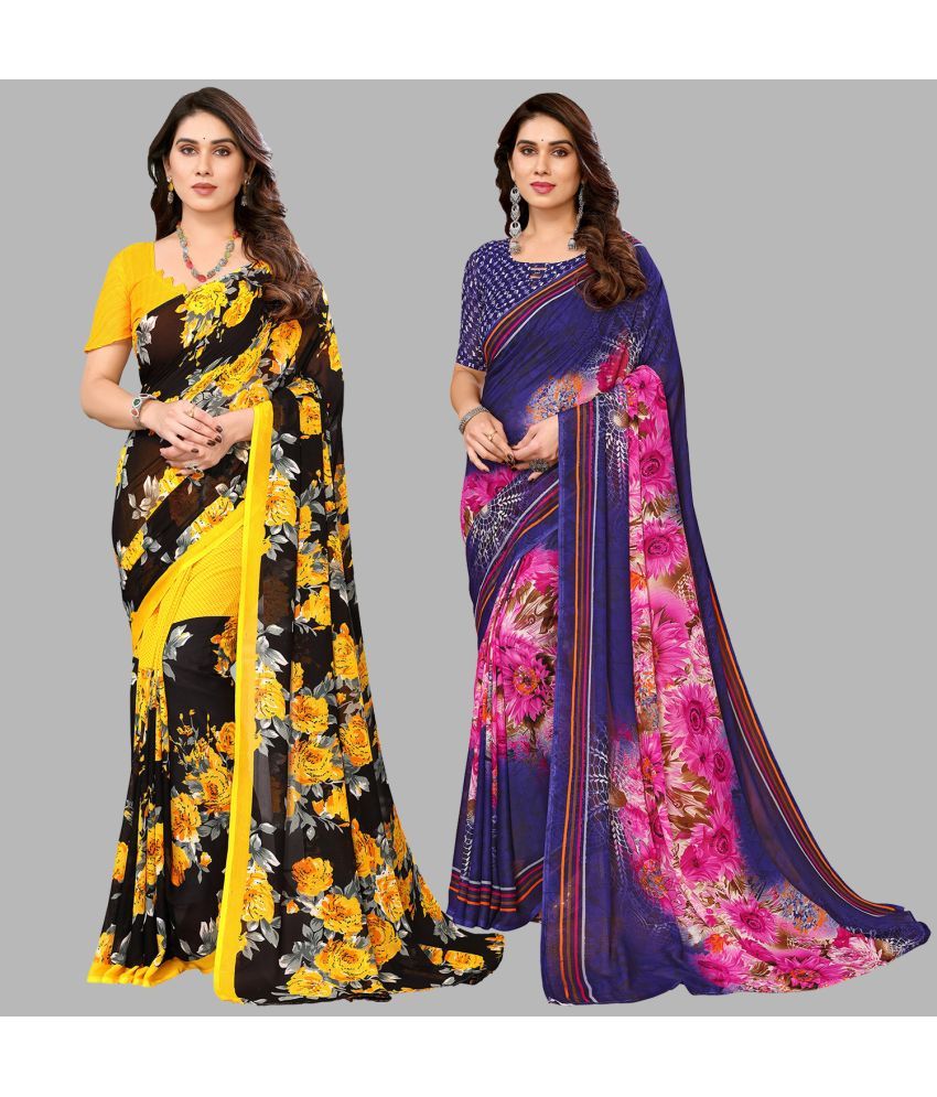     			Kashvi Sarees Georgette Printed Saree With Blouse Piece - Multicolor ( Pack of 2 )