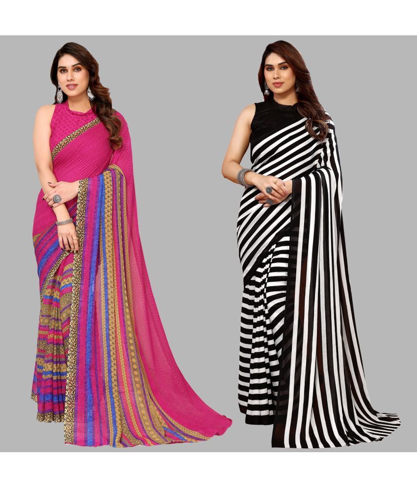     			Kashvi Sarees Georgette Printed Saree With Blouse Piece - Multicolor ( Pack of 2 )