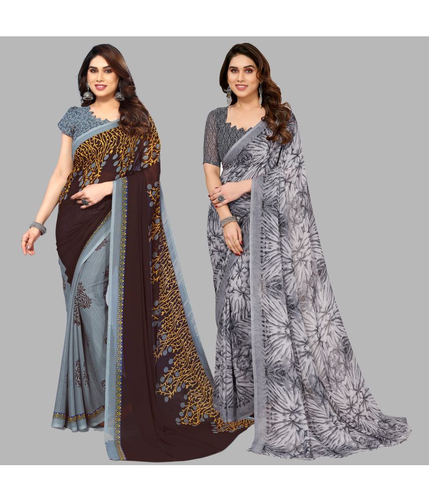     			Kashvi Sarees Georgette Printed Saree With Blouse Piece - Multicolor ( Pack of 2 )