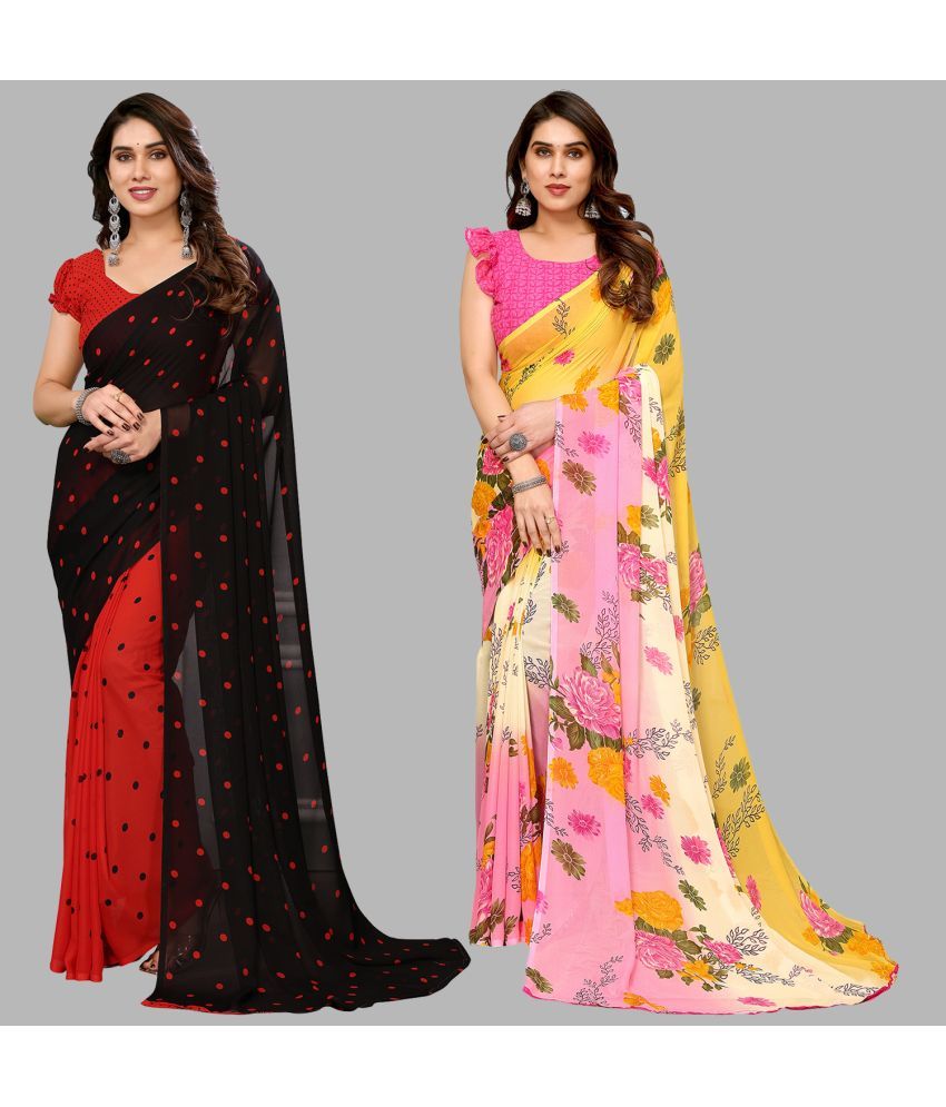     			Kashvi Sarees Georgette Printed Saree With Blouse Piece - Multicolor ( Pack of 2 )