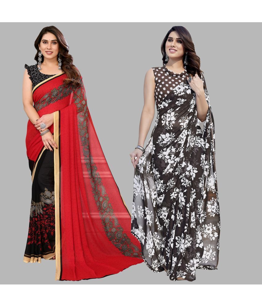     			Kashvi Sarees Georgette Printed Saree With Blouse Piece - Multicolor ( Pack of 2 )