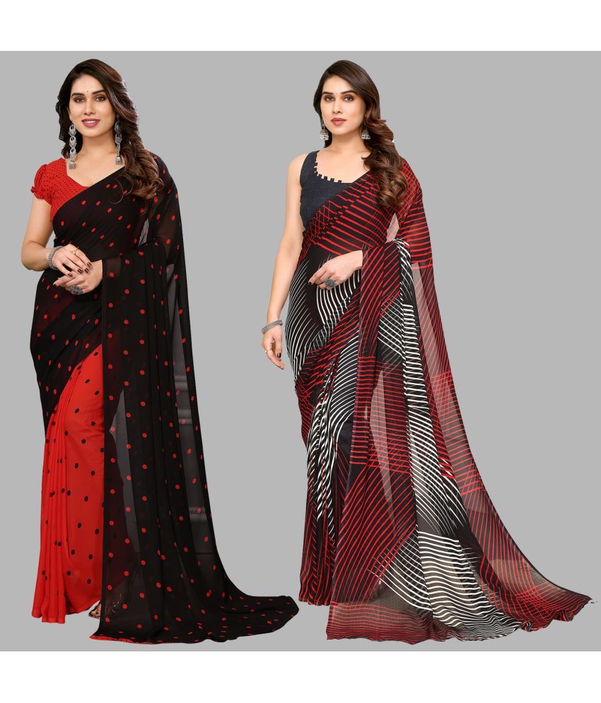     			Kashvi Sarees Georgette Printed Saree With Blouse Piece - Multicolor ( Pack of 2 )