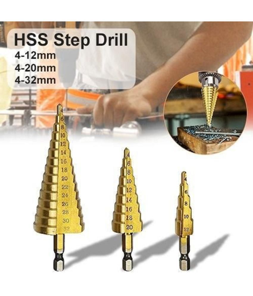     			Power Tool 3X Large HSS Steel Step Cone Drill Titanium Bit Set Hole Cutter, 4-32,4-20,4-12mm