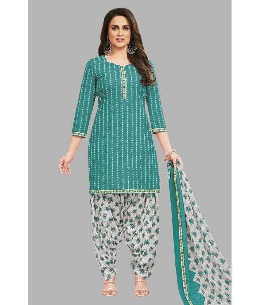     			SIMMU Cotton Printed Kurti With Patiala Women's Stitched Salwar Suit - Green ( Pack of 1 )