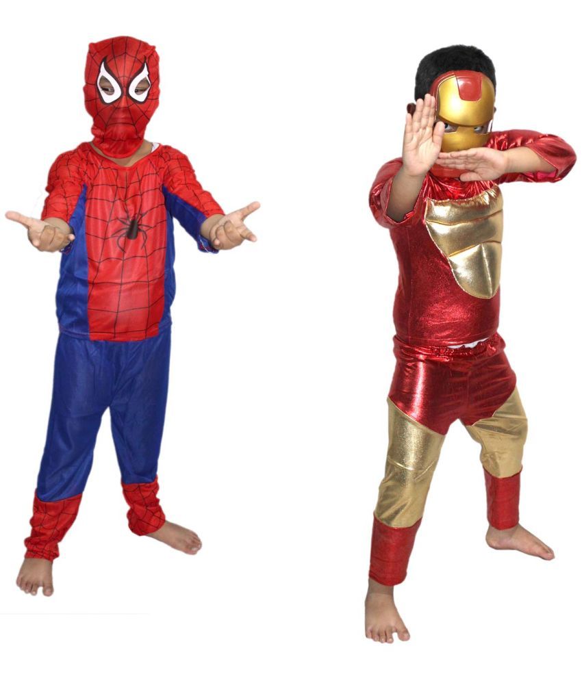     			Spider & Iron Hero Dress For Boys, Superhero Costume Combo, 3-4 Yrs (Pack of 2)