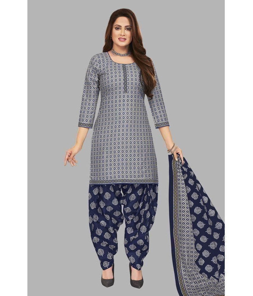     			shree jeenmata collection Unstitched Cotton Printed Dress Material - Light Grey ( Pack of 1 )