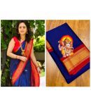 A TO Z CART Cotton Silk Embellished Saree With Blouse Piece - Navy Blue ( Pack of 1 )