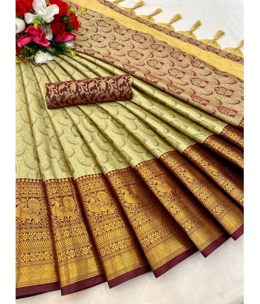     			A TO Z CART Art Silk Embellished Saree With Blouse Piece - Brown ( Pack of 1 )