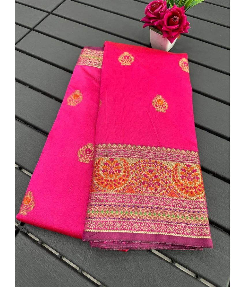     			A TO Z CART Banarasi Silk Embellished Saree With Blouse Piece - Pink ( Pack of 1 )