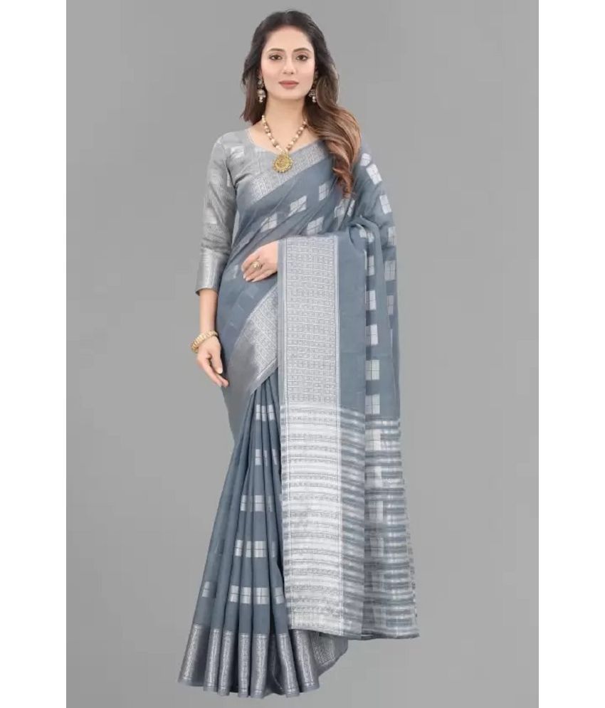     			A TO Z CART Banarasi Silk Embellished Saree With Blouse Piece - Grey ( Pack of 1 )