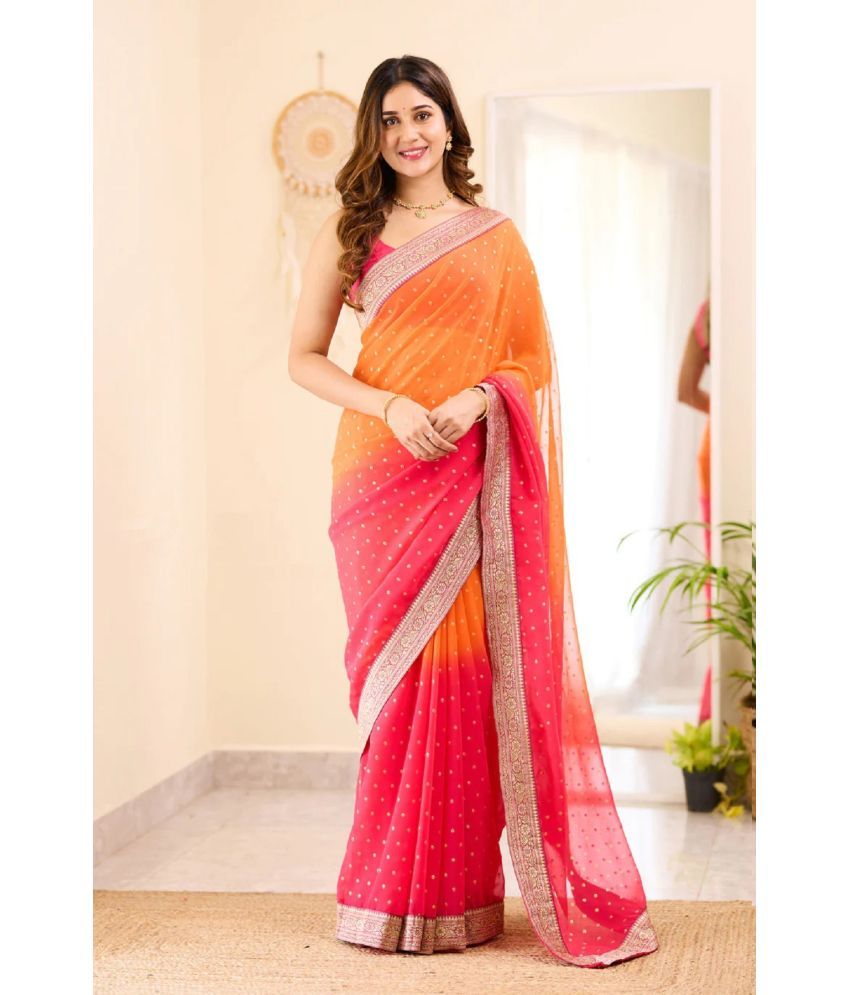     			A TO Z CART Banarasi Silk Embellished Saree With Blouse Piece - Orange ( Pack of 1 )