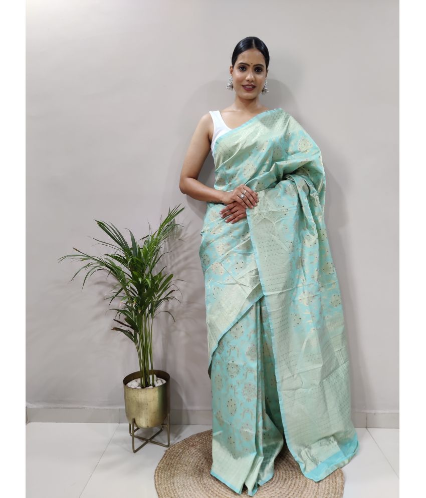     			A TO Z CART Banarasi Silk Embellished Saree With Blouse Piece - SkyBlue ( Pack of 1 )