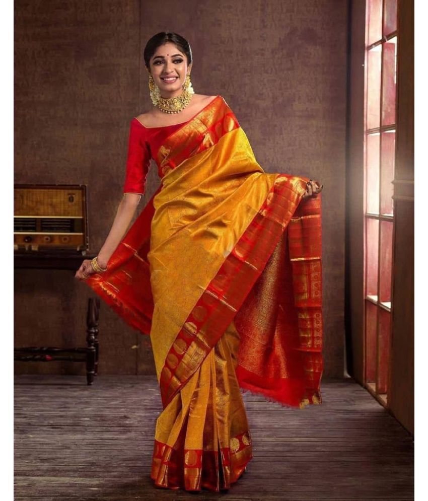     			A TO Z CART Banarasi Silk Embellished Saree With Blouse Piece - Mustard ( Pack of 1 )