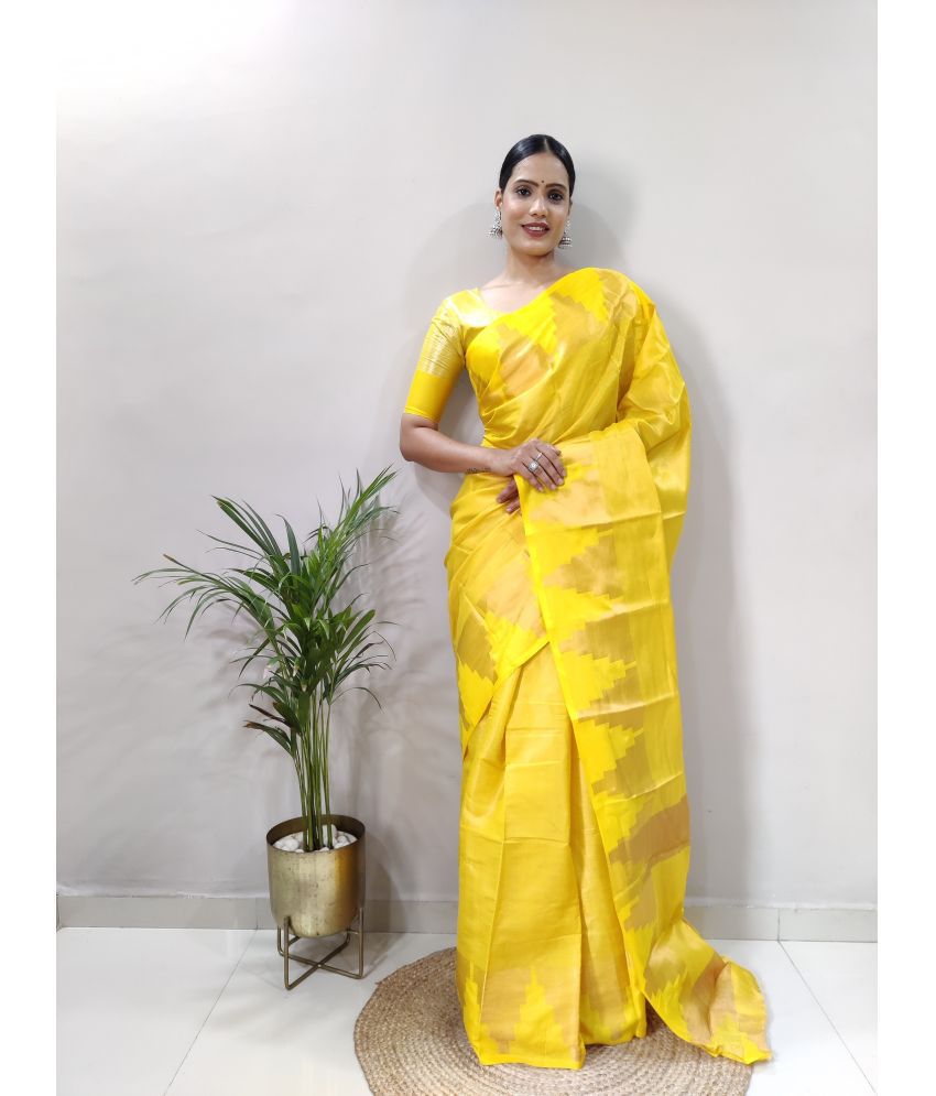     			A TO Z CART Banarasi Silk Embellished Saree With Blouse Piece - Yellow ( Pack of 1 )